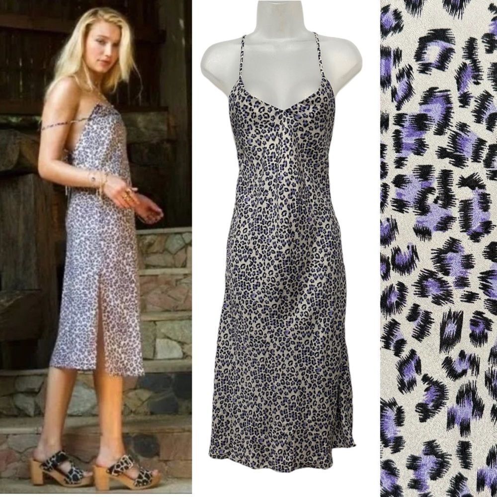 VANESSA MOONEY The Lala Slip Dress Purple Cheetah Leopard Print XS XXS